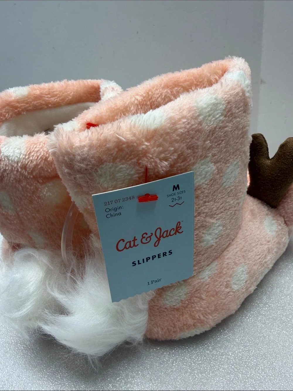 Cat & Jack - Toddler Girls Polka Dot Reindeer Slippers - Pink - Medium (2T-3T)